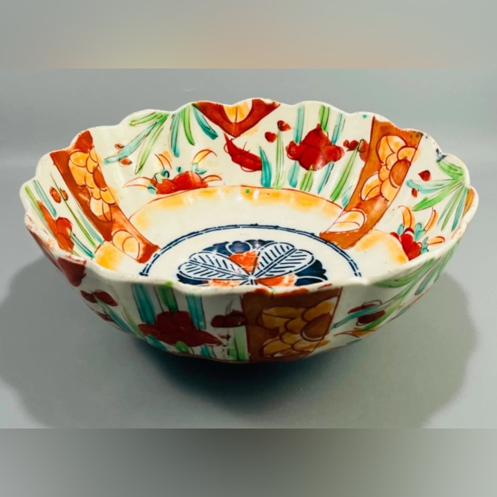 Japanese Imari porcelain artisan bowl. Hand painted. 8.75”